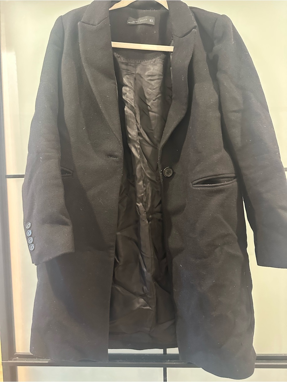 Zara Black Single-Button Women's Pea Coat